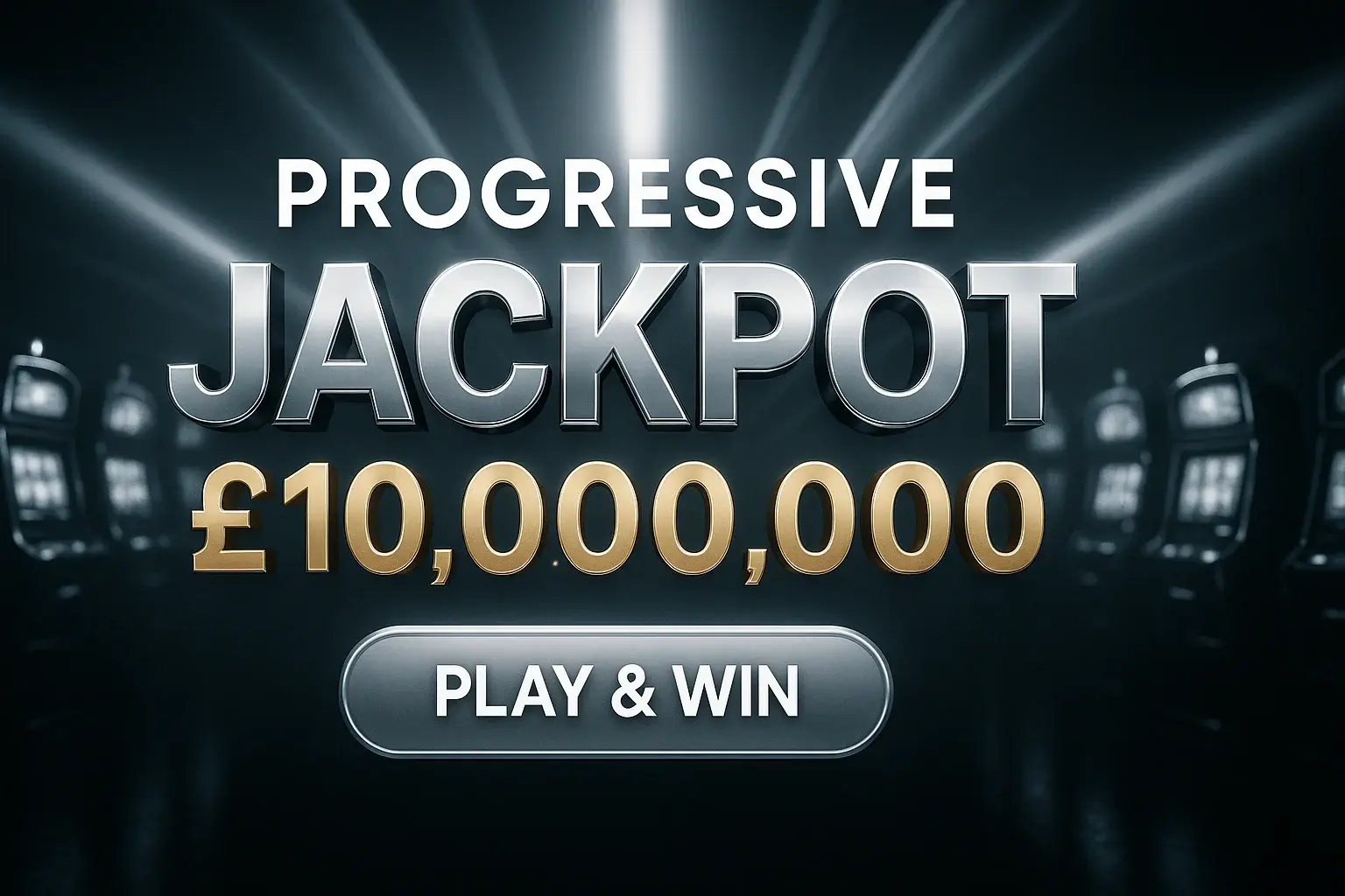 Photorealistic progressive jackpot casino banner with £10,000,000 prize and play button